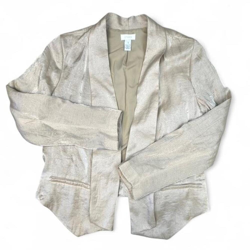 Chico's Women's beige Metallic Blazer Jacket size 1 sku 373-V05